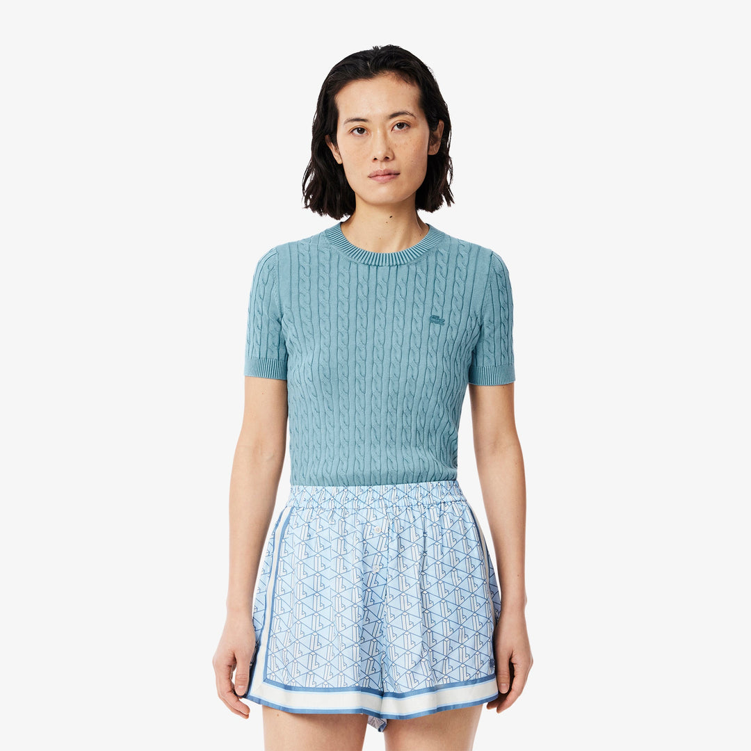 Washed Effect Cable Knit Sweater-AF9277