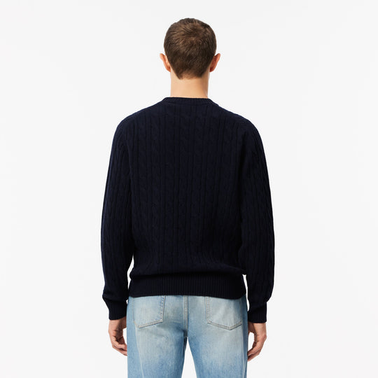Cable Knit Carded Wool Crewneck Sweater - AH2924