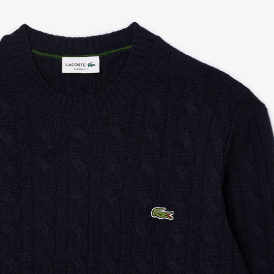 Cable Knit Carded Wool Crewneck Sweater - AH2924