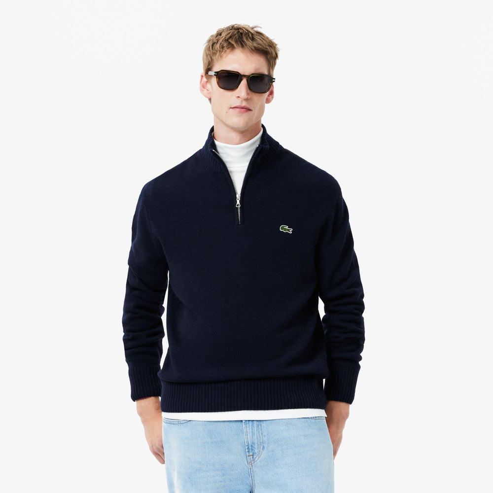 High Zip Neck Monochrome Carded Wool Sweater - AH3052
