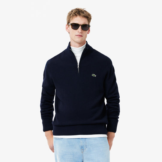 High Zip Neck Monochrome Carded Wool Sweater - AH3052