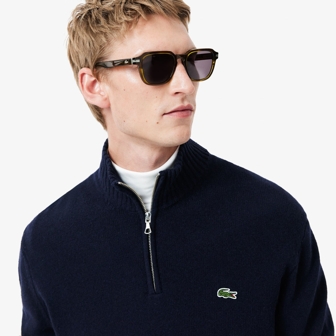 High Zip Neck Monochrome Carded Wool Sweater - AH3052