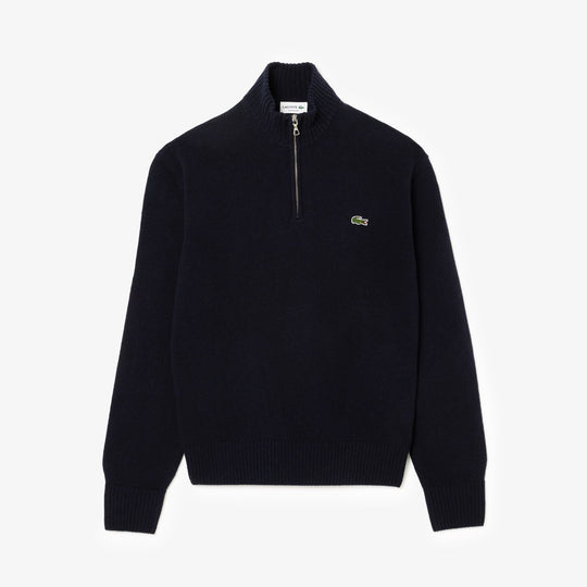 High Zip Neck Monochrome Carded Wool Sweater - AH3052