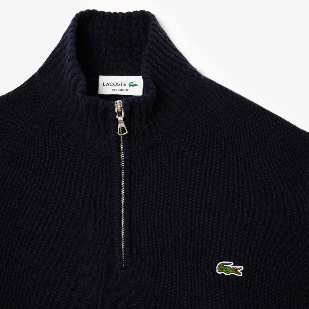 High Zip Neck Monochrome Carded Wool Sweater - AH3052