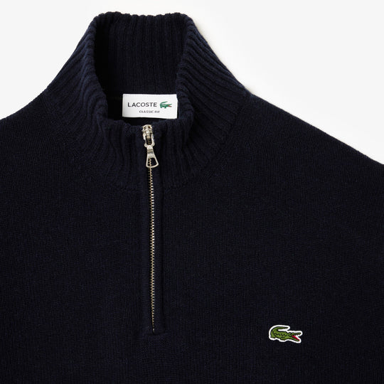 High Zip Neck Monochrome Carded Wool Sweater - AH3052