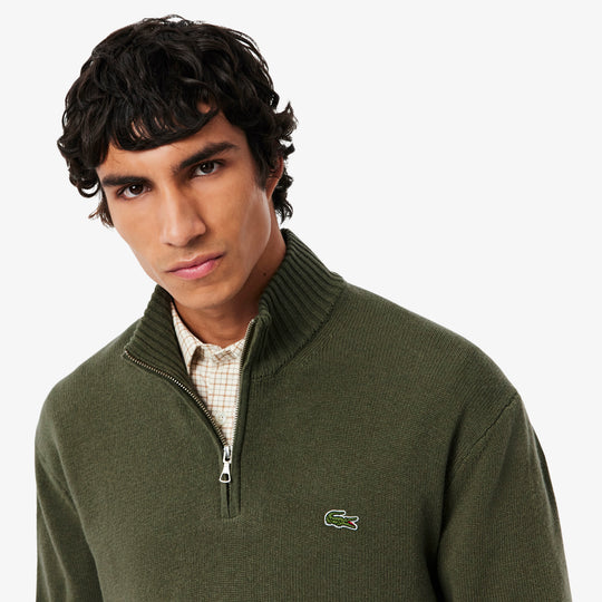 Zipped High Neck Carded Wool Sweater - AH3052