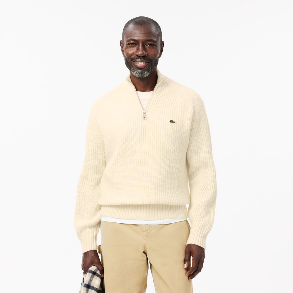Zipped High Neck Carded Wool Sweater - AH3134