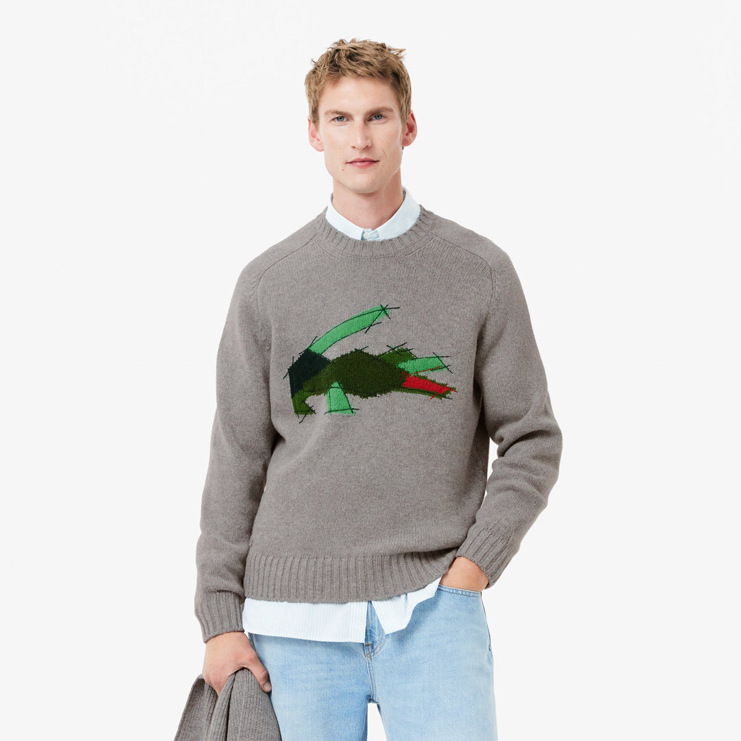 Crocodile Motif Carded Wool Sweater - AH3145