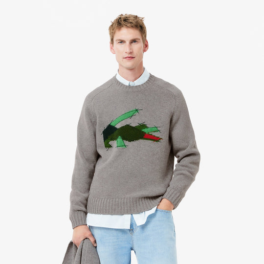 Crocodile Motif Carded Wool Sweater - AH3145