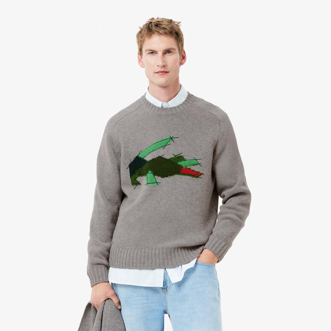 Crocodile Motif Carded Wool Sweater - AH3145