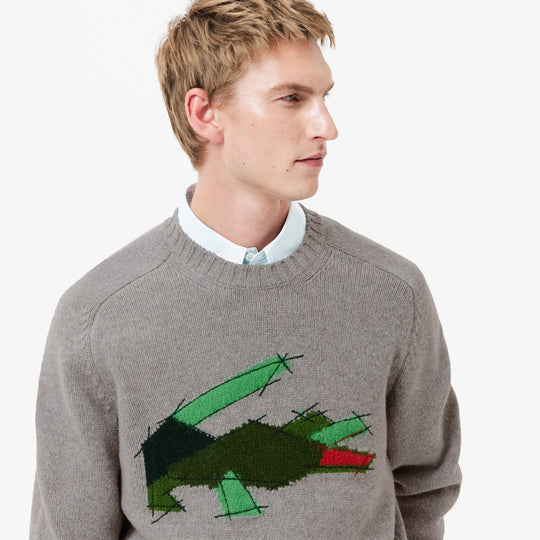 Crocodile Motif Carded Wool Sweater - AH3145