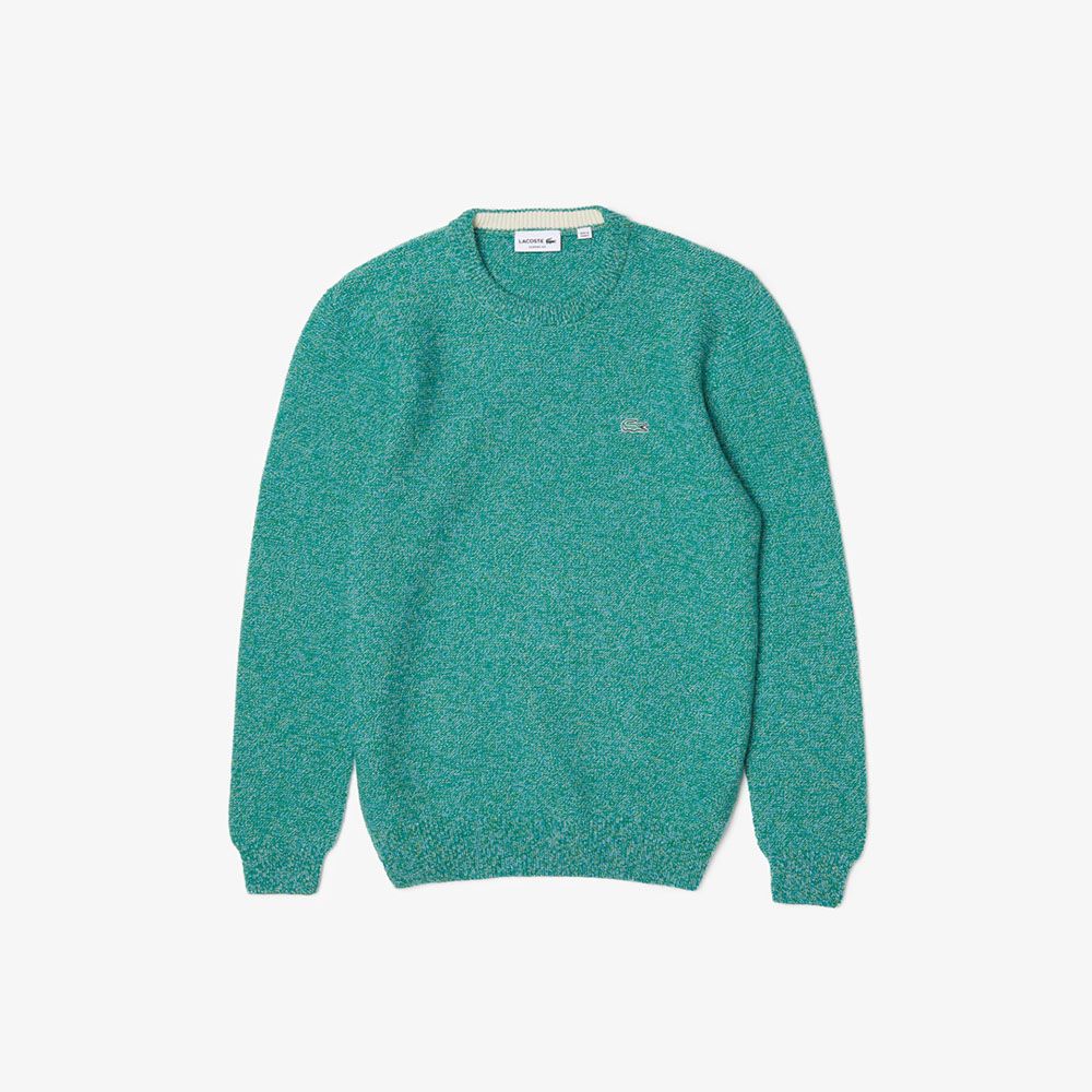 Men’s Crew Neck Heathered Effect Textured Wool Sweater