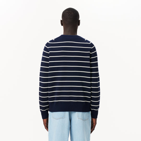 Striped 3D Knit Cotton Crew Neck Sweater - AH7607