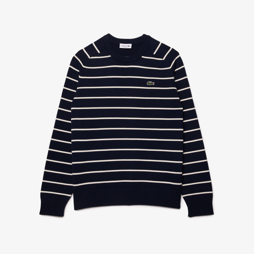 Striped 3D Knit Cotton Crew Neck Sweater - AH7607