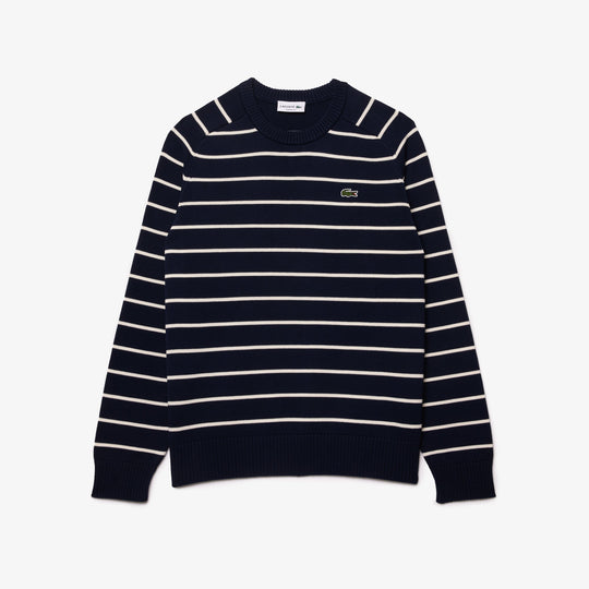 Striped 3D Knit Cotton Crew Neck Sweater - AH7607