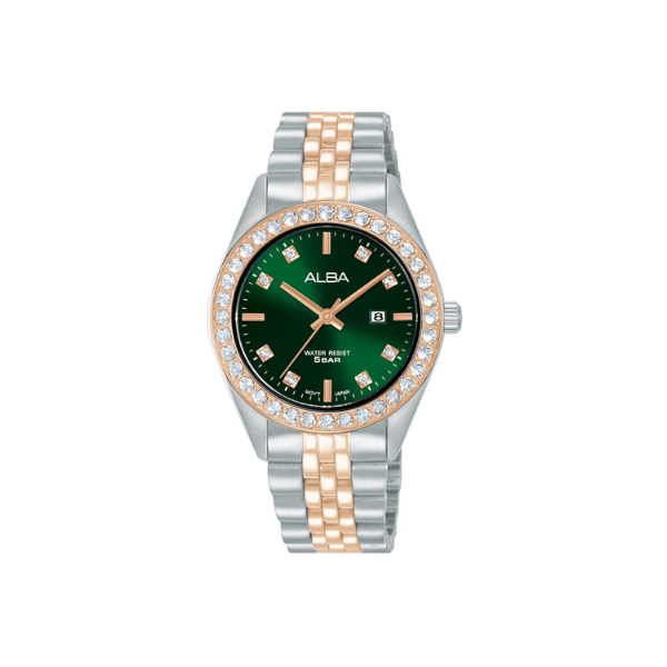 FASHION GREEN DIAL SILV.& PG ST 32.5MM- AH7FD6X1