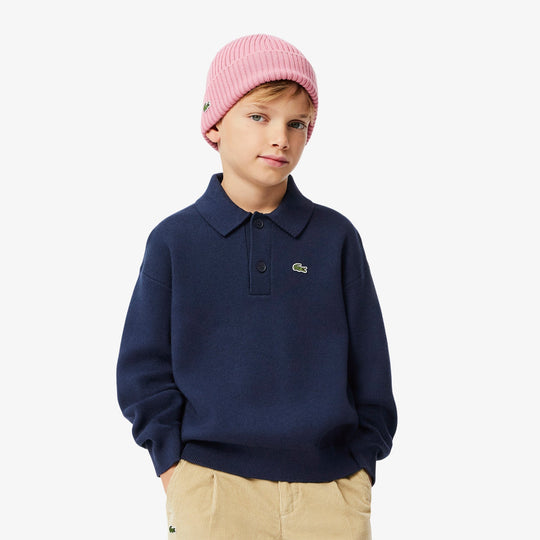 Cotton and Wool Blend Long Sleeved Polo - AJ2461
