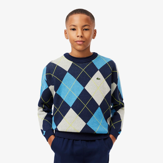 Cotton and Wool Argyle Jacquard Sweater - AJ2485