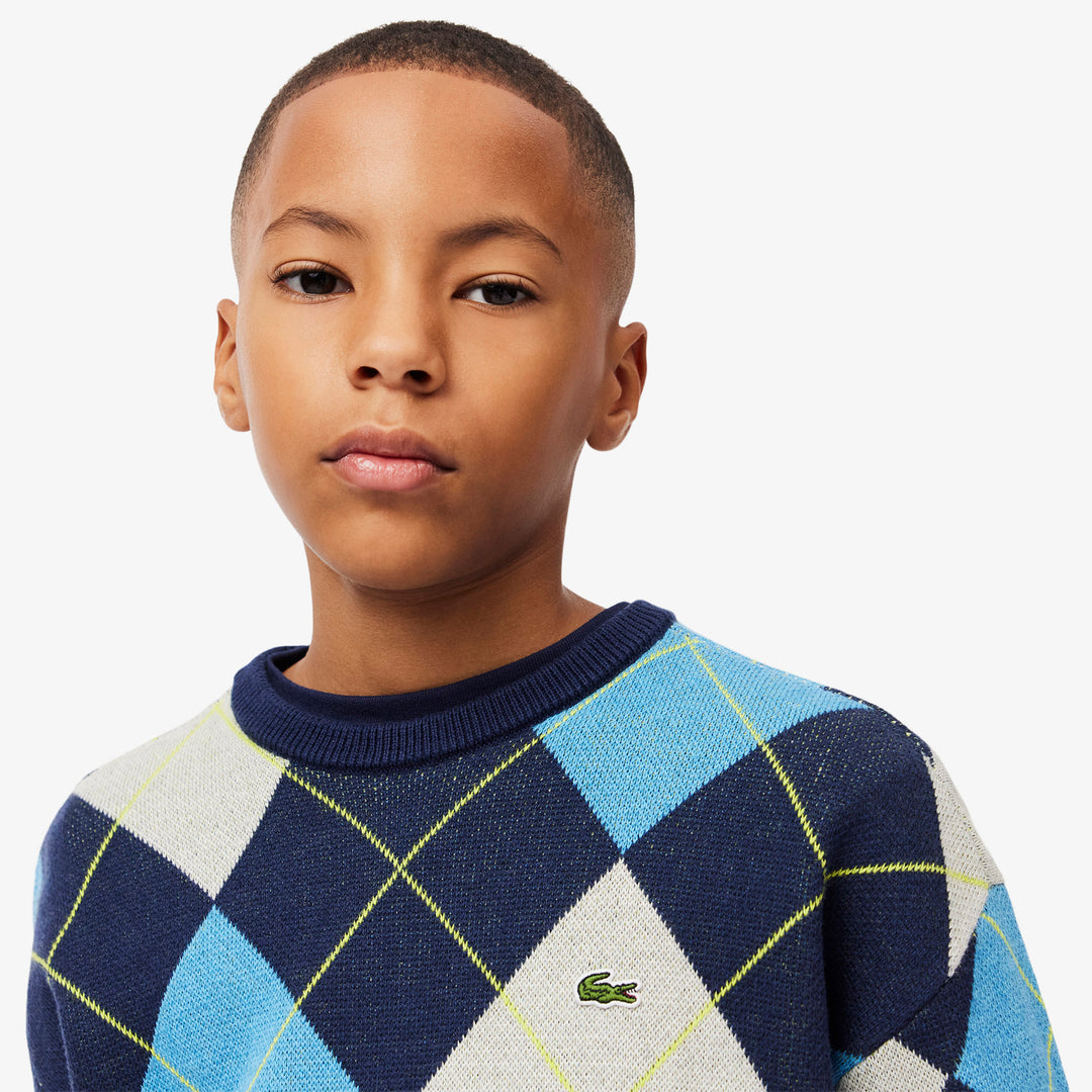 Cotton and Wool Argyle Jacquard Sweater - AJ2485