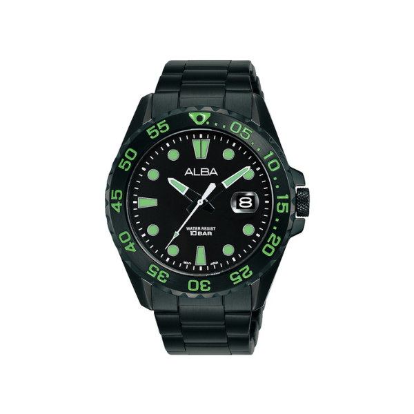 ACTIVE BLK GREEN DIAL BLK STEEL 42MM- AS9N25X1