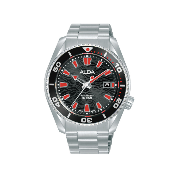 ACTIVE BLK RED DIAL SILVER STEEL 43.5MM - AS9R73X1