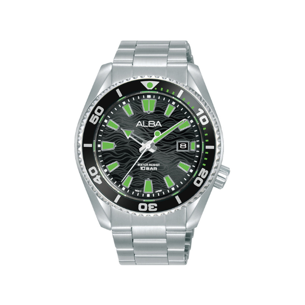 ACTIVE BLK GREEN DIAL SILVER STEEL 43.5MM - AS9R75X1