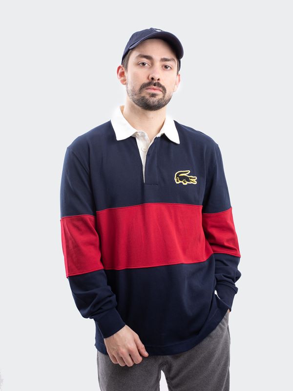 Men's Lacoste Thick Bicolor Cotton Loose Fit Rugby Polo