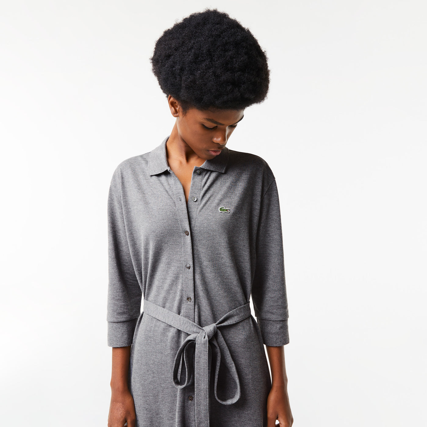 Women's Buttoned Belted Cotton Piqué Polo Dress - Ef2284
