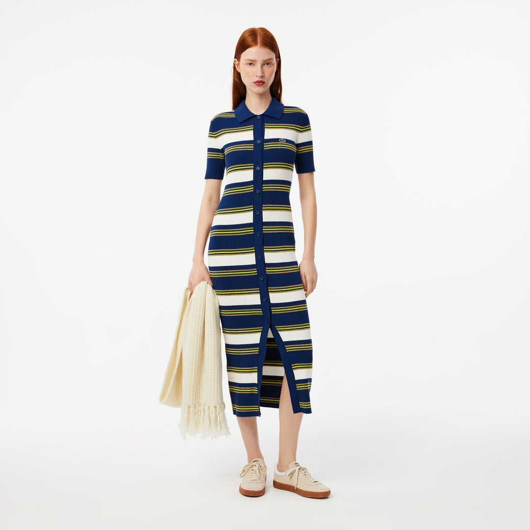 Rib Knit Striped Shirt Dress - EF2554