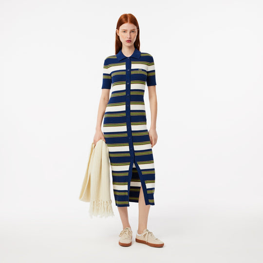 Rib Knit Striped Shirt Dress - EF2554