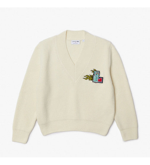 Women's Lacoste Holiday V-Neck Wool Sweater - AF9557