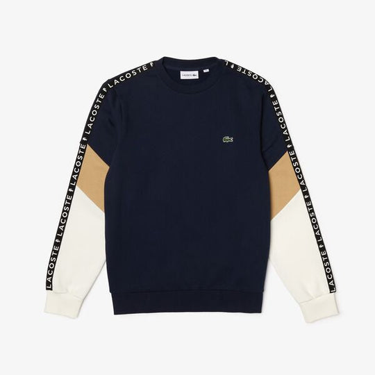 Men’s Crew Neck Lettered Colorblock Sleeved Fleece Sweatshirt