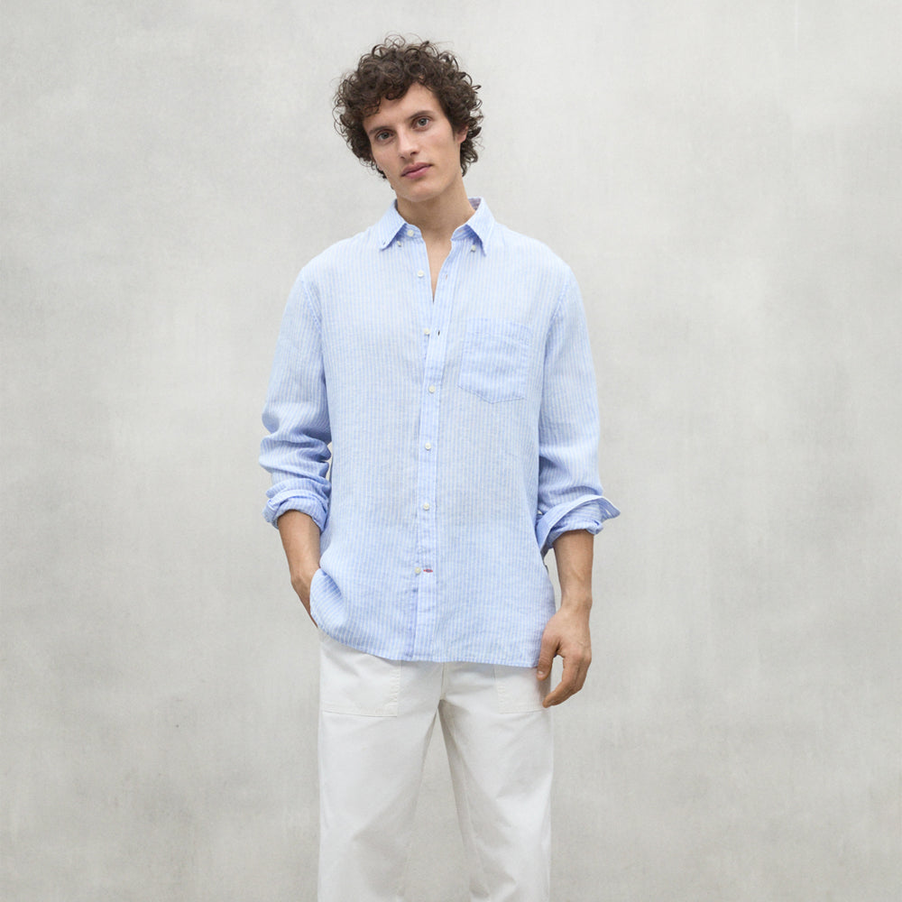 ECOALF OFF-WHITE/BLUE STRIPE ADAN SHIRT FOR MEN
