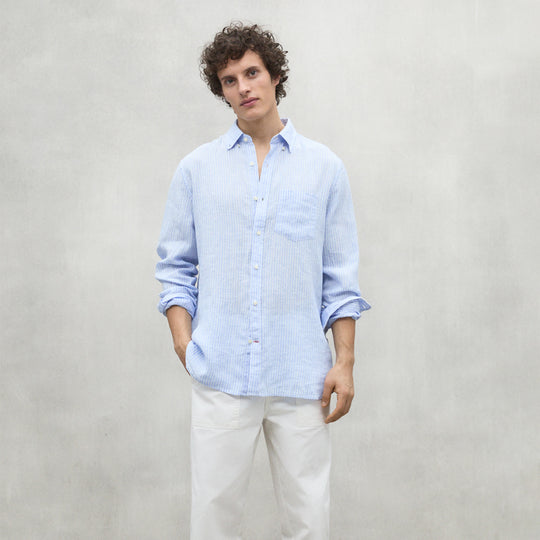 ECOALF OFF-WHITE/BLUE STRIPE ADAN SHIRT FOR MEN