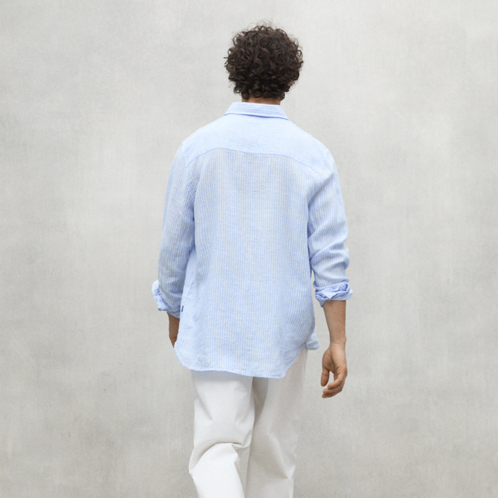 ECOALF OFF-WHITE/BLUE STRIPE ADAN SHIRT FOR MEN
