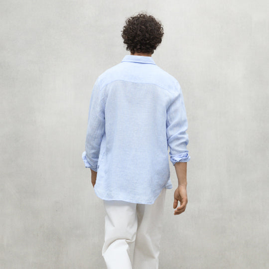 ECOALF OFF-WHITE/BLUE STRIPE ADAN SHIRT FOR MEN