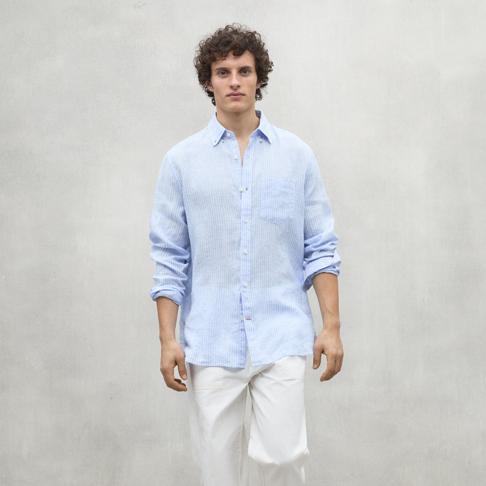 ECOALF OFF-WHITE/BLUE STRIPE ADAN SHIRT FOR MEN