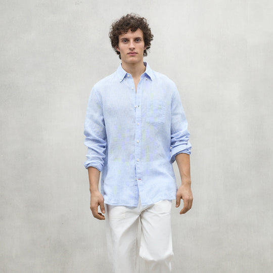 ECOALF OFF-WHITE/BLUE STRIPE ADAN SHIRT FOR MEN