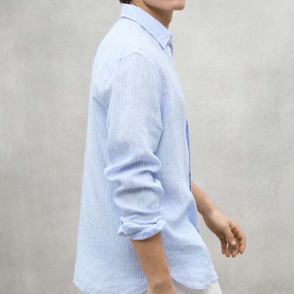 ECOALF OFF-WHITE/BLUE STRIPE ADAN SHIRT FOR MEN