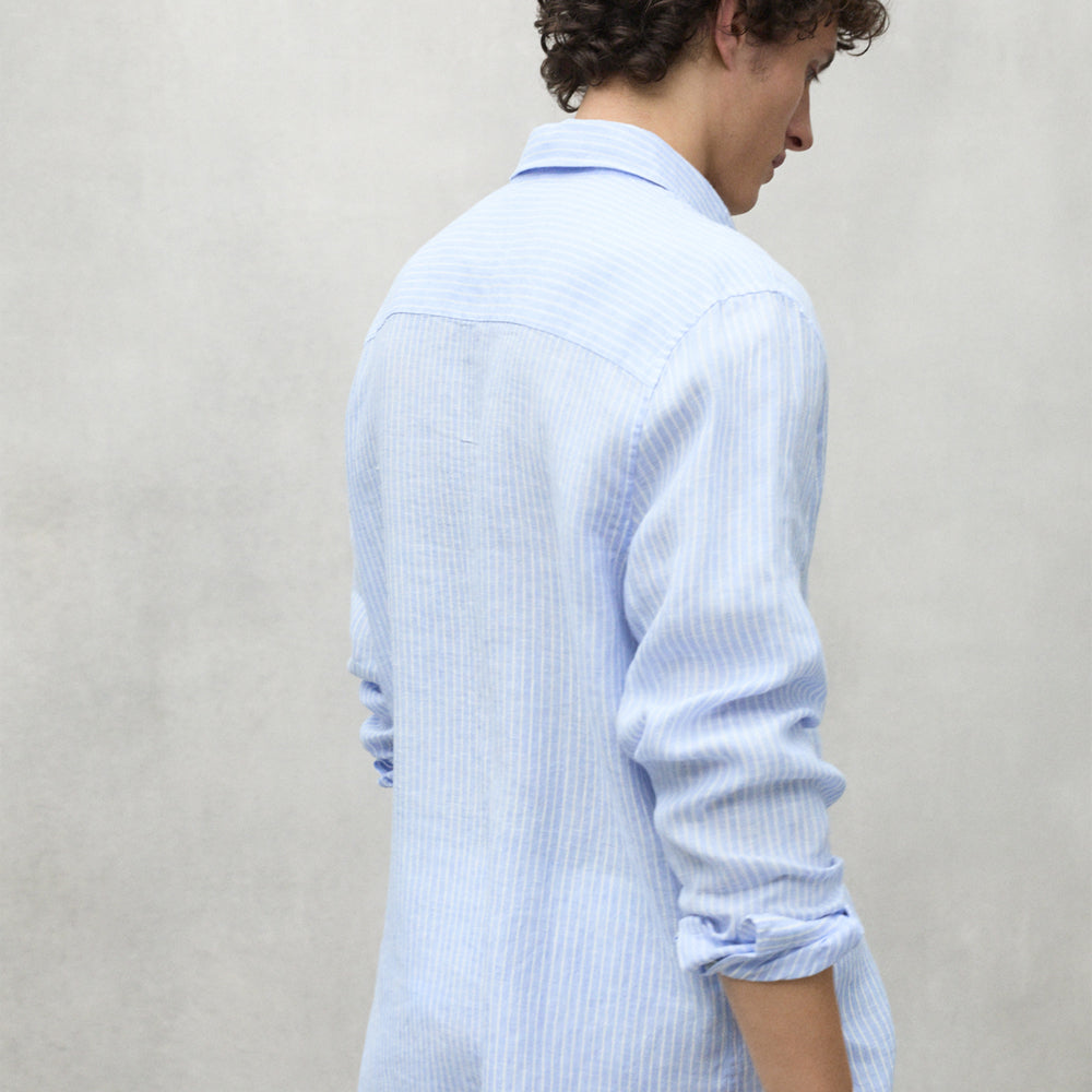 ECOALF OFF-WHITE/BLUE STRIPE ADAN SHIRT FOR MEN