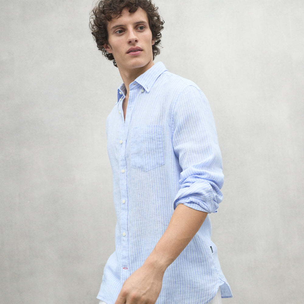 ECOALF OFF-WHITE/BLUE STRIPE ADAN SHIRT FOR MEN