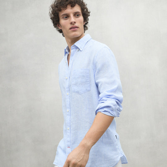 ECOALF OFF-WHITE/BLUE STRIPE ADAN SHIRT FOR MEN