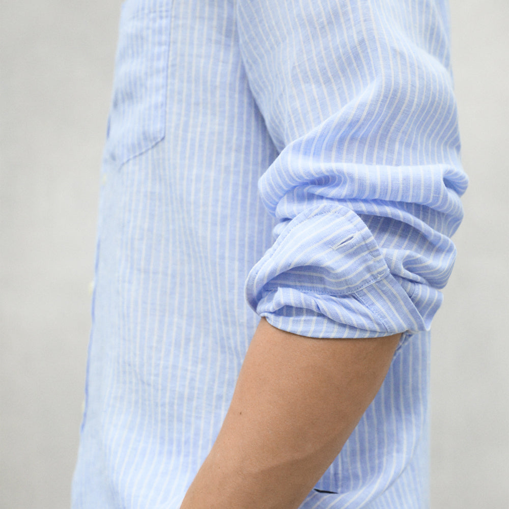 ECOALF OFF-WHITE/BLUE STRIPE ADAN SHIRT FOR MEN