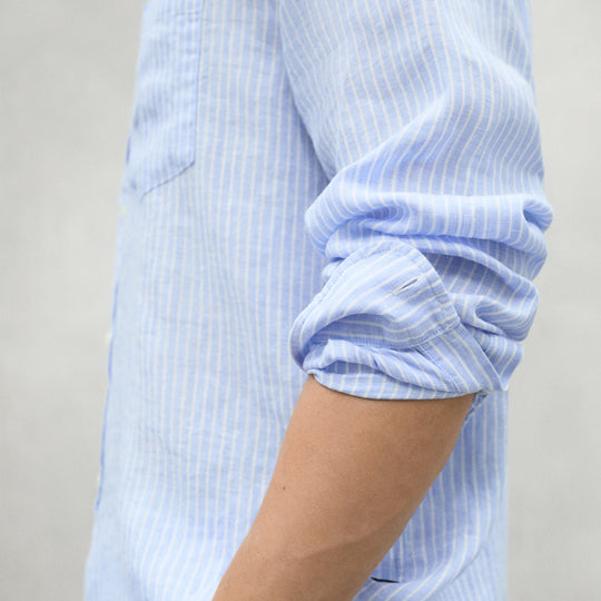 ECOALF OFF-WHITE/BLUE STRIPE ADAN SHIRT FOR MEN