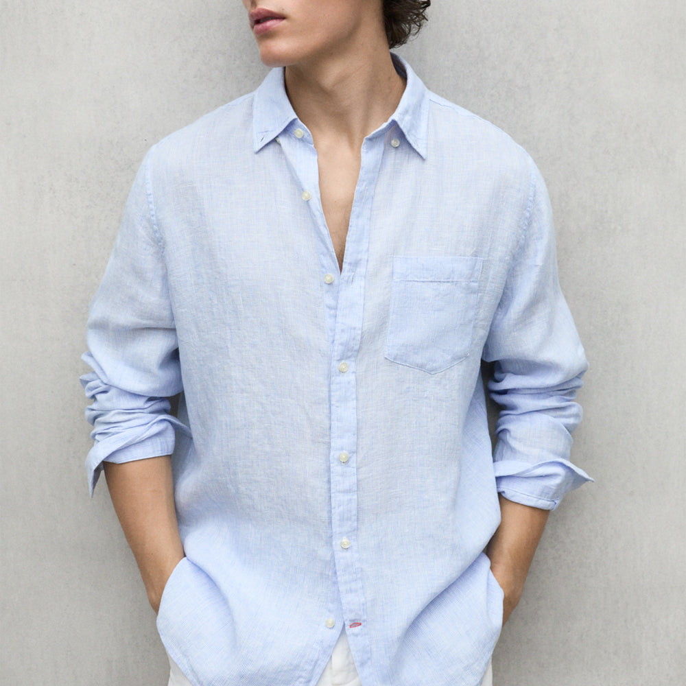 ECOALF SKY BLUE & WHITE STRIPED ADAN SHIRT FOR MEN