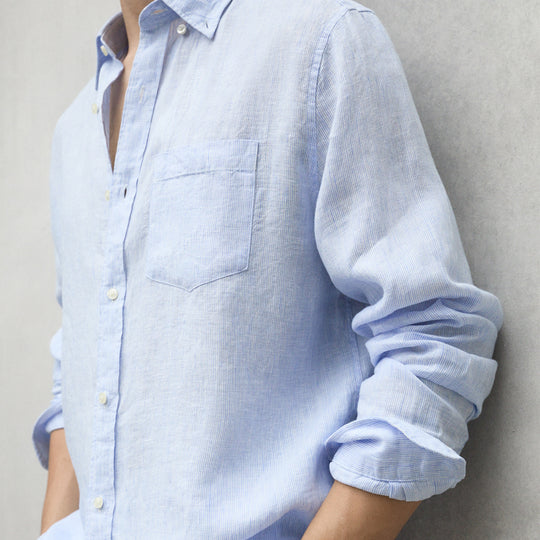 ECOALF SKY BLUE & WHITE STRIPED ADAN SHIRT FOR MEN