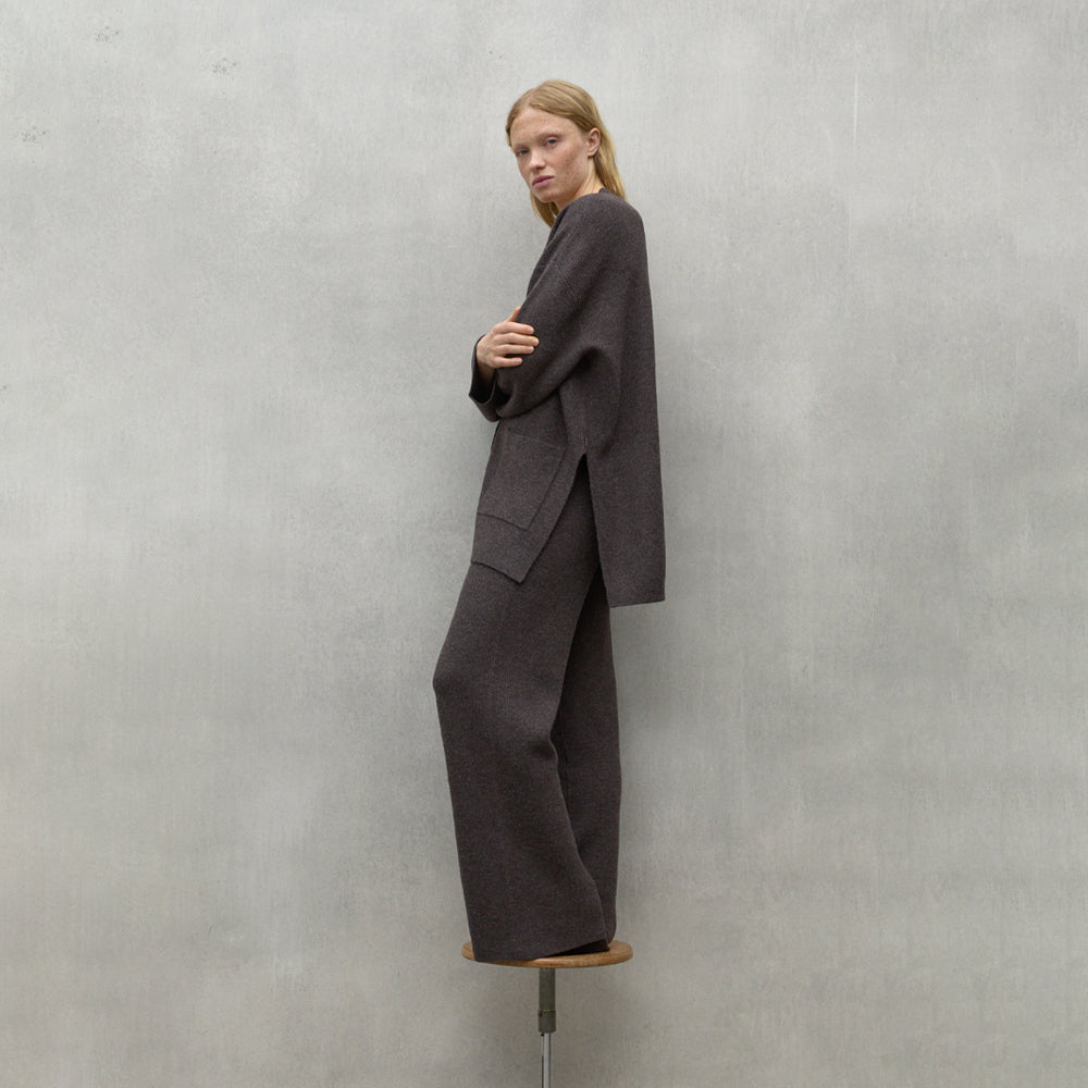 ECOALF DARK BROWN MELANGE CIPRE TROUSERS FOR WOMEN