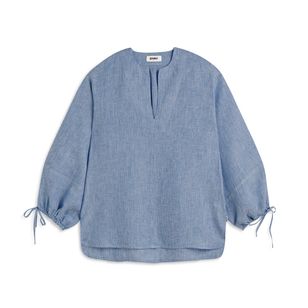 ECOALF OFF-WHITE/BLUE JENA STRIPED SHIRT FOR WOMEN