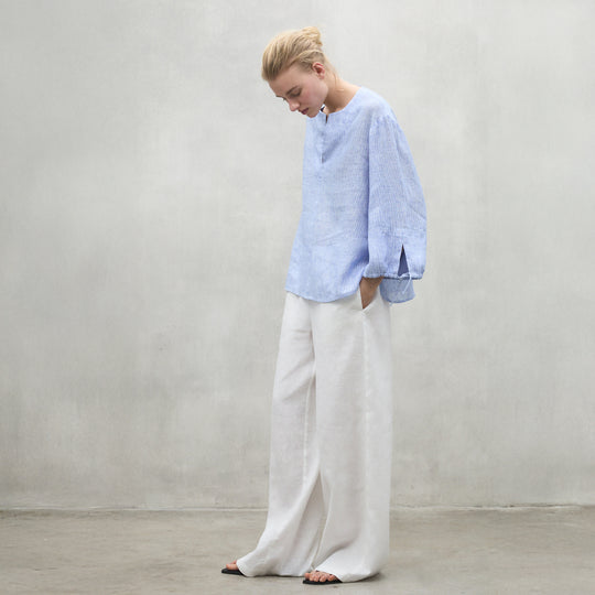 ECOALF OFF-WHITE/BLUE JENA STRIPED SHIRT FOR WOMEN