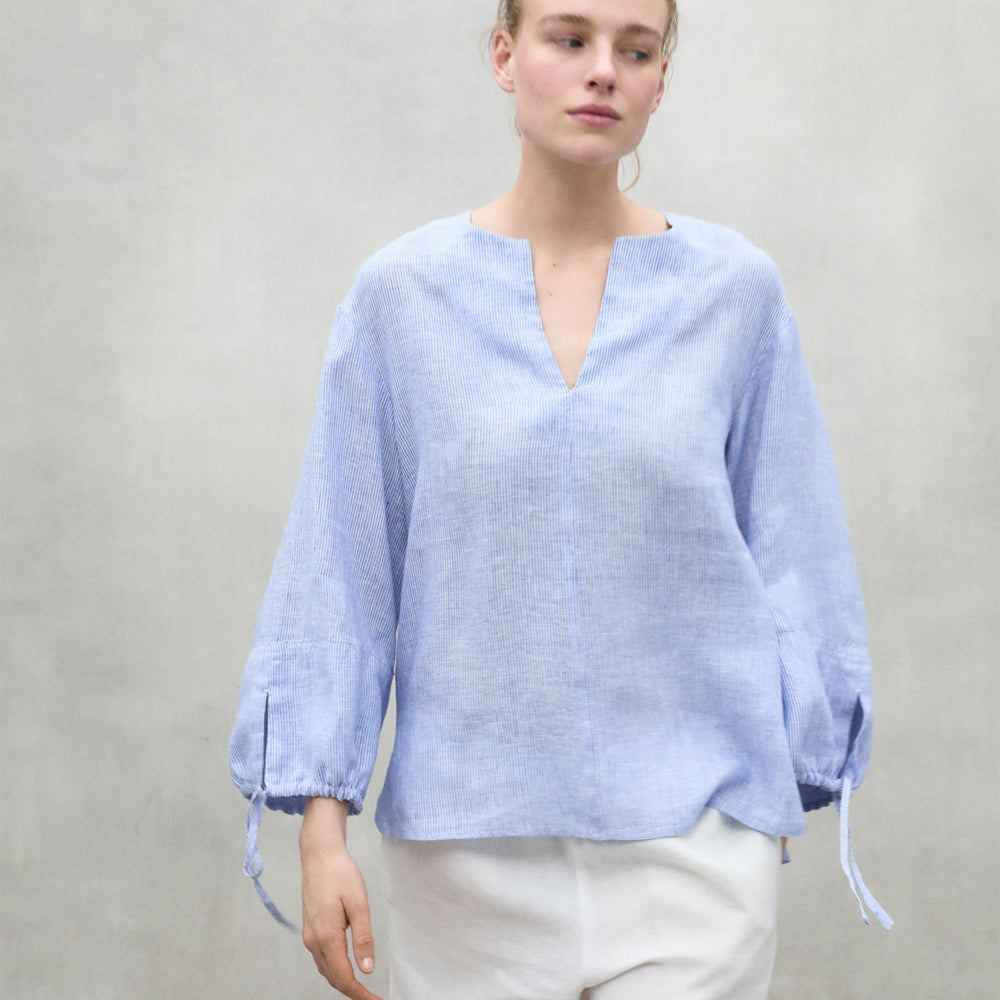 ECOALF OFF-WHITE/BLUE JENA STRIPED SHIRT FOR WOMEN